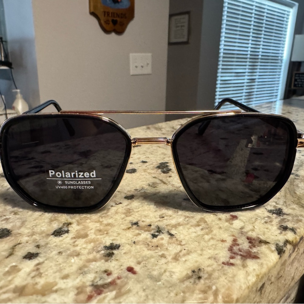 Glass Theory Polarized Black Sunglasses with Gold Accents
